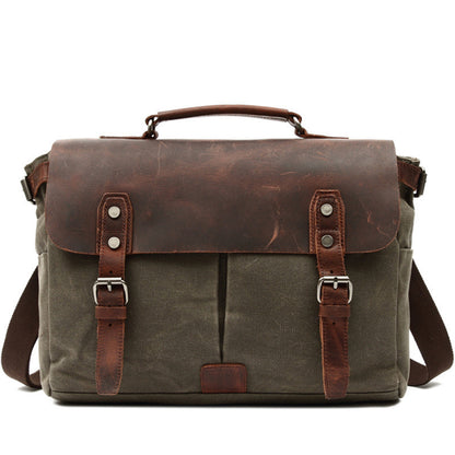 Vintage Leather Canvas Messenger Bag-Porthcurno