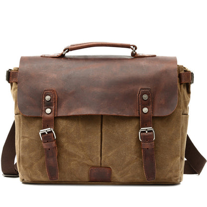 Vintage Leather Canvas Messenger Bag-Porthcurno